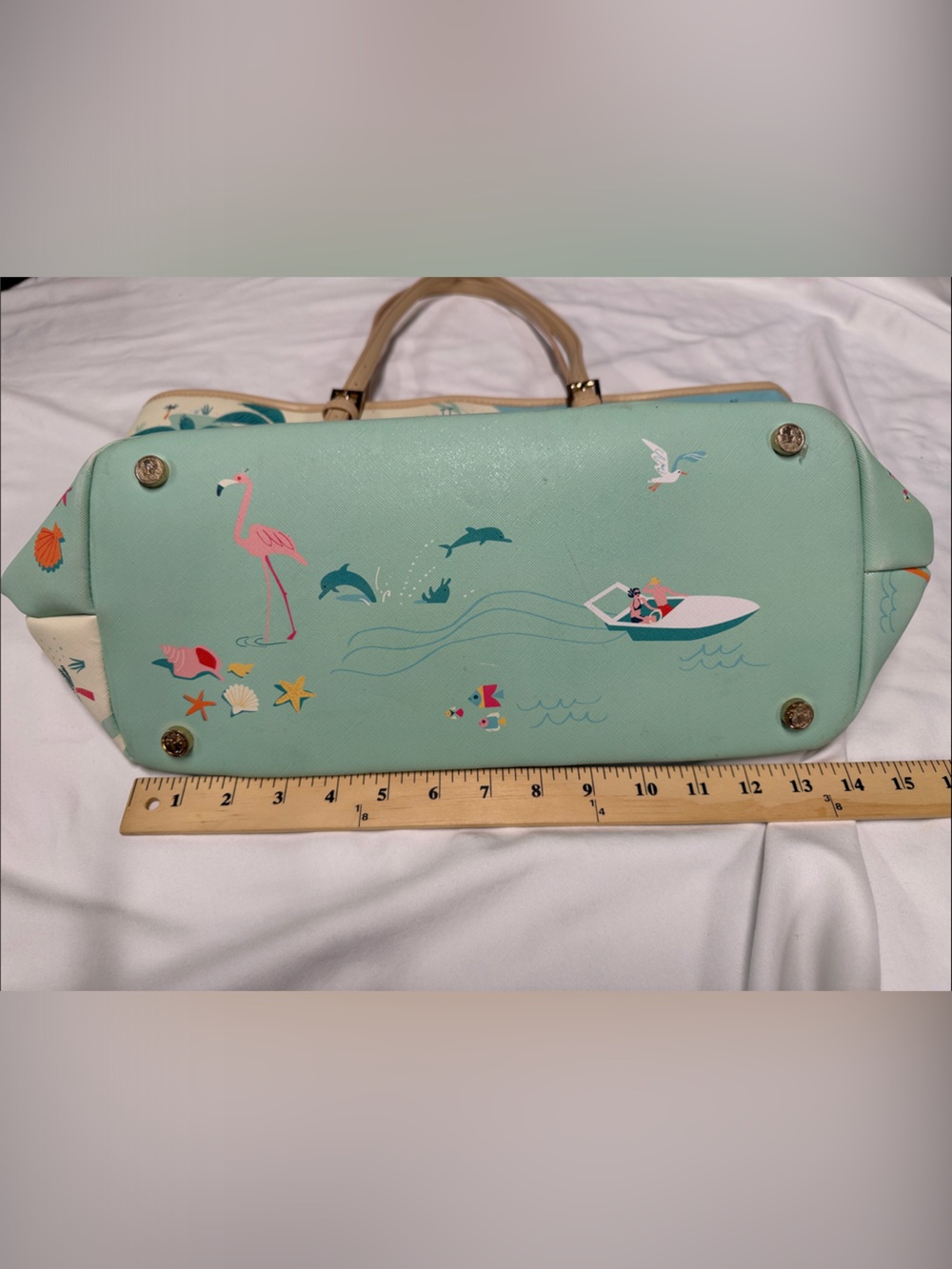 Spartina 449 Aqua Florida Map Tote with Tan Straps- Excellent condition - Picture 7 of 15